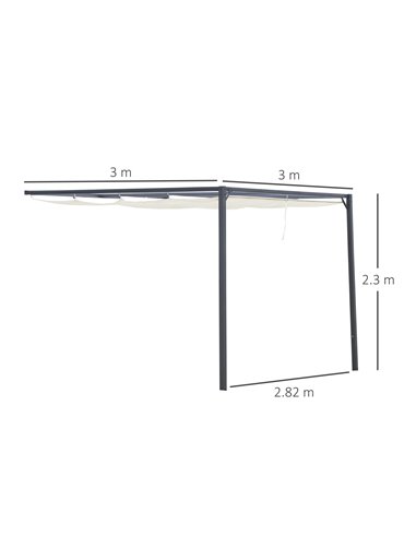 Outsunny 3 x 3(m) Outdoor Pergola Retractable Canopy Wall Mounted Gazebo Patio Shelter Sun Shade, Cream White