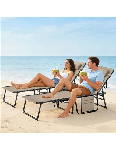 Outsunny Five-Position Reclining Sun Loungers Set of 2 - Beige