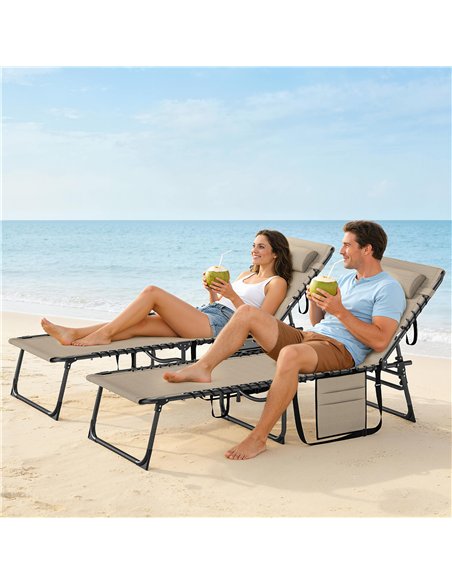 Outsunny Five-Position Reclining Sun Loungers Set of 2 - Beige - pic 189722 | FastDaddyshop