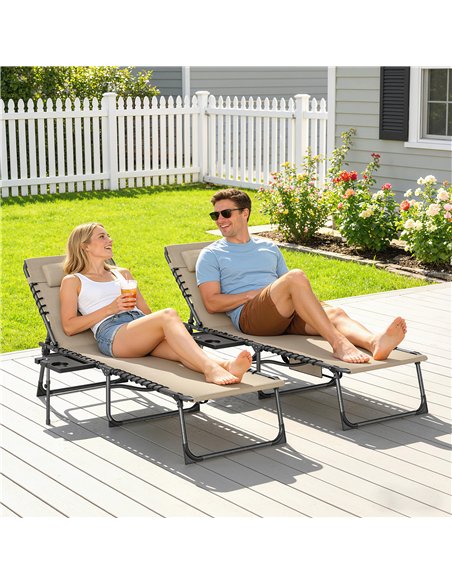 Outsunny Five-Position Reclining Sun Loungers Set of 2 - Beige - pic 189723 | FastDaddyshop