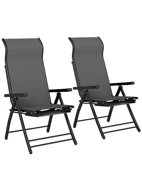 Outsunny Reclining Garden Chairs Set of 2 with High Back, Retractable Footrest, Dark Grey - pic 189724 | FastDaddyshop