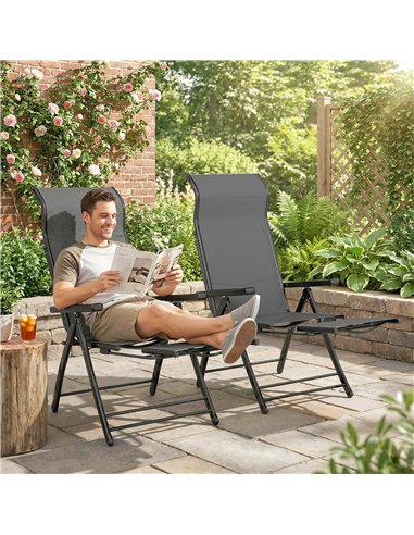 Outsunny Reclining Garden Chairs Set of 2 with High Back, Retractable Footrest, Dark Grey