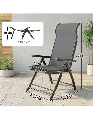 Outsunny Reclining Garden Chairs Set of 2 with High Back, Retractable Footrest, Dark Grey