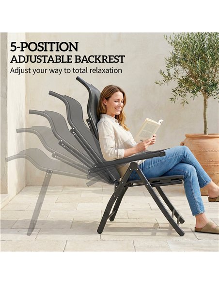 Outsunny Reclining Garden Chairs Set of 2 with High Back, Retractable Footrest, Dark Grey - pic 189727 | FastDaddyshop