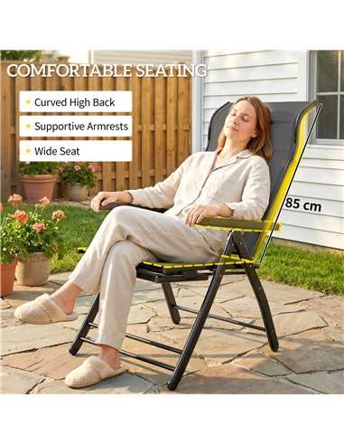 Outsunny Reclining Garden Chairs Set of 2 with High Back, Retractable Footrest, Dark Grey