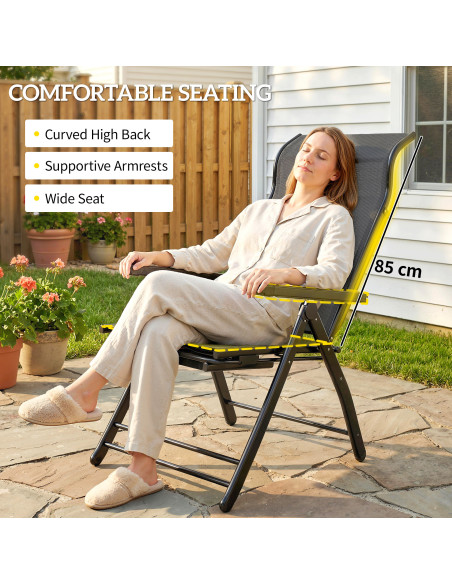 Outsunny Reclining Garden Chairs Set of 2 with High Back, Retractable Footrest, Dark Grey - pic 189729 | FastDaddyshop