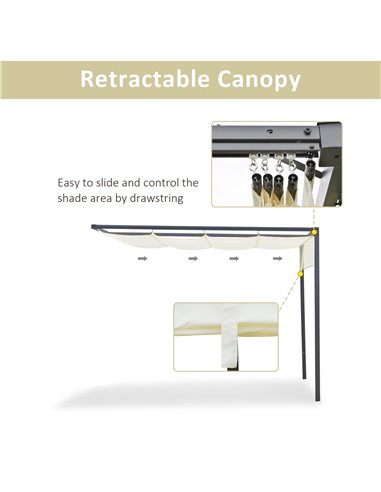 Outsunny 3 x 3(m) Outdoor Pergola Retractable Canopy Wall Mounted Gazebo Patio Shelter Sun Shade, Cream White