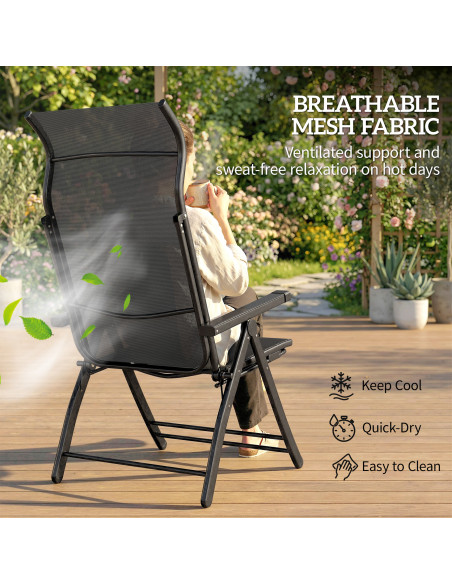 Outsunny Reclining Garden Chairs Set of 2 with High Back, Retractable Footrest, Dark Grey - pic 189730 | FastDaddyshop