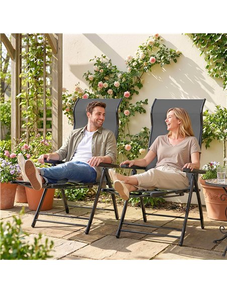 Outsunny Reclining Garden Chairs Set of 2 with High Back, Retractable Footrest, Dark Grey - pic 189732 | FastDaddyshop