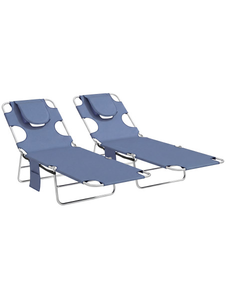 Outsunny 5-Position Adjustable Sun Loungers Set of 2 with Reading Hole and Side Pocket, Grey - pic 189733 | FastDaddyshop