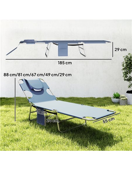 Outsunny 5-Position Adjustable Sun Loungers Set of 2 with Reading Hole and Side Pocket, Grey - pic 189735 | FastDaddyshop
