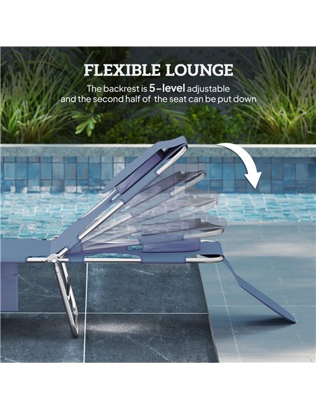 Outsunny 5-Position Adjustable Sun Loungers Set of 2 with Reading Hole and Side Pocket, Grey - pic 189736 | FastDaddyshop