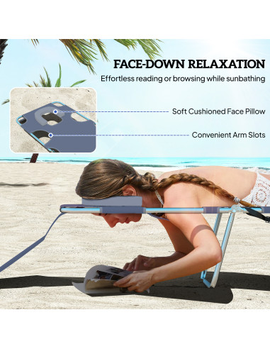 Outsunny 5-Position Adjustable Sun Loungers Set of 2 with Reading Hole and Side Pocket, Grey