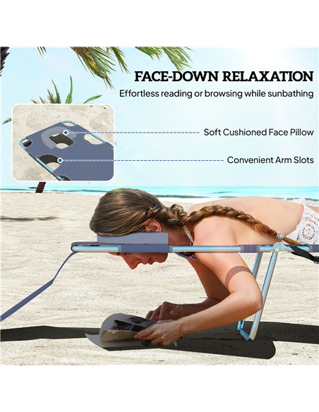 Outsunny 5-Position Adjustable Sun Loungers Set of 2 with Reading Hole and Side Pocket, Grey - pic 189737 | FastDaddyshop