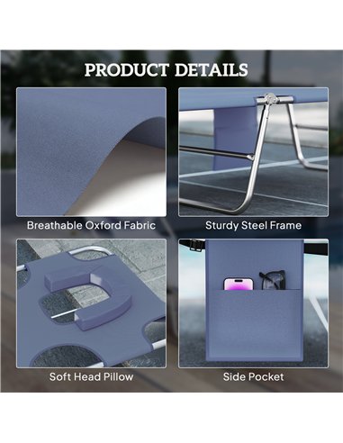 Outsunny 5-Position Adjustable Sun Loungers Set of 2 with Reading Hole and Side Pocket, Grey