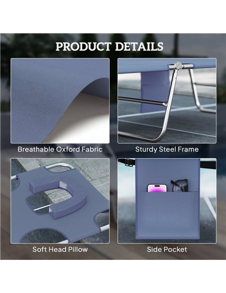 Outsunny 5-Position Adjustable Sun Loungers Set of 2 with Reading Hole and Side Pocket, Grey - pic 189738 | FastDaddyshop