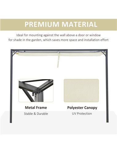 Outsunny 3 x 3(m) Outdoor Pergola Retractable Canopy Wall Mounted Gazebo Patio Shelter Sun Shade, Cream White