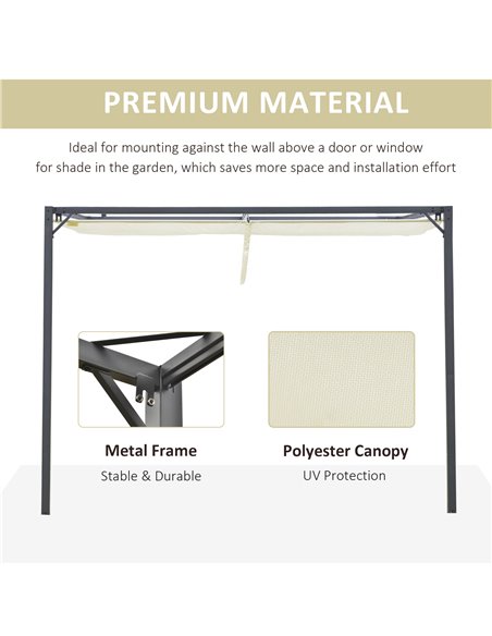 Outsunny 3 x 3(m) Outdoor Pergola Retractable Canopy Wall Mounted Gazebo Patio Shelter Sun Shade, Cream White - pic 18974 | FastDaddyshop