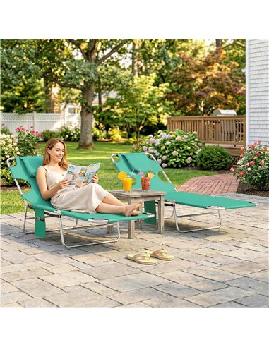 Outsunny 5-Position Adjustable Sun Loungers Set of 2 with Reading Hole and Side Pocket, Green