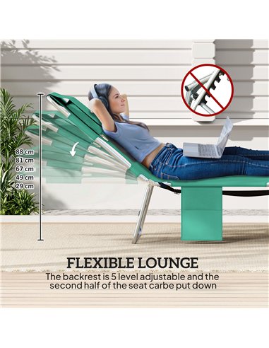 Outsunny 5-Position Adjustable Sun Loungers Set of 2 with Reading Hole and Side Pocket, Green