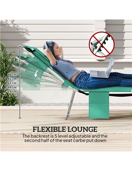 Outsunny 5-Position Adjustable Sun Loungers Set of 2 with Reading Hole and Side Pocket, Green - pic 189745 | FastDaddyshop