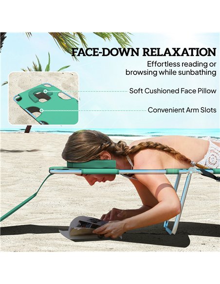Outsunny 5-Position Adjustable Sun Loungers Set of 2 with Reading Hole and Side Pocket, Green - pic 189746 | FastDaddyshop