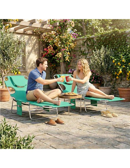 Outsunny 5-Position Adjustable Sun Loungers Set of 2 with Reading Hole and Side Pocket, Green - pic 189749 | FastDaddyshop