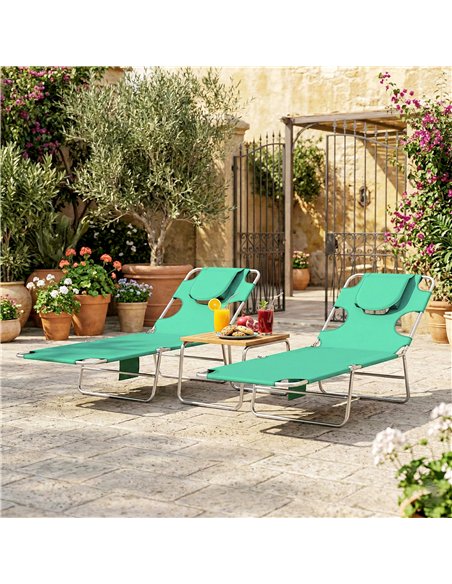 Outsunny 5-Position Adjustable Sun Loungers Set of 2 with Reading Hole and Side Pocket, Green - pic 189750 | FastDaddyshop