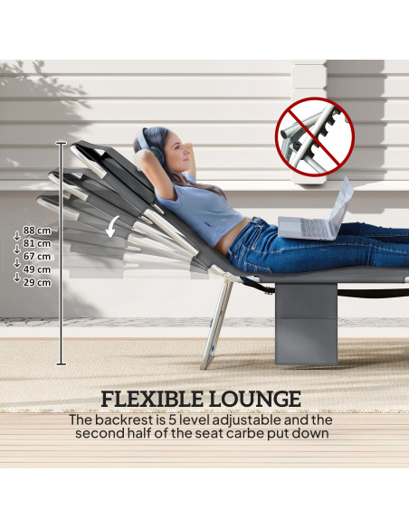 Outsunny 5-Position Adjustable Sun Loungers Set of 2 with Reading Hole and Side Pocket, Dark Grey - pic 189754 | FastDaddyshop