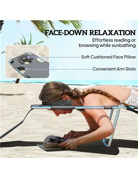 Outsunny 5-Position Adjustable Sun Loungers Set of 2 with Reading Hole and Side Pocket, Dark Grey - pic 189755 | FastDaddyshop