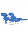 Outsunny 5-Position Adjustable Sun Loungers Set of 2 with Reading Hole and Side Pocket, Blue