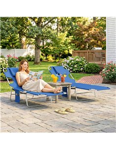 Outsunny 5-Position Adjustable Sun Loungers Set of 2 with Reading Hole and Side Pocket, Blue 2