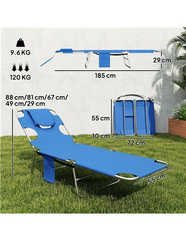 Outsunny 5-Position Adjustable Sun Loungers Set of 2 with Reading Hole and Side Pocket, Blue