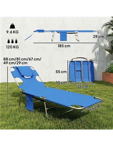 Outsunny 5-Position Adjustable Sun Loungers Set of 2 with Reading Hole and Side Pocket, Blue - pic 189762 | FastDaddyshop
