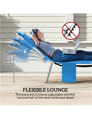 Outsunny 5-Position Adjustable Sun Loungers Set of 2 with Reading Hole and Side Pocket, Blue