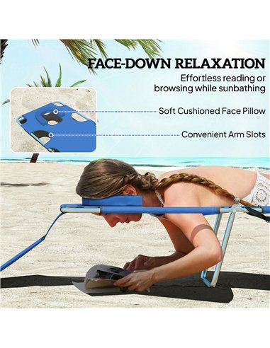 Outsunny 5-Position Adjustable Sun Loungers Set of 2 with Reading Hole and Side Pocket, Blue