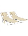 Outsunny 5-Position Adjustable Sun Loungers Set of 2 with Reading Hole and Side Pocket, Beige