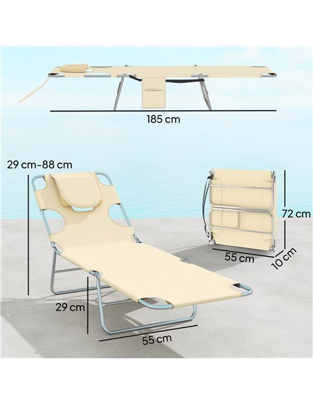 Outsunny 5-Position Adjustable Sun Loungers Set of 2 with Reading Hole and Side Pocket, Beige - pic 189771 | FastDaddyshop
