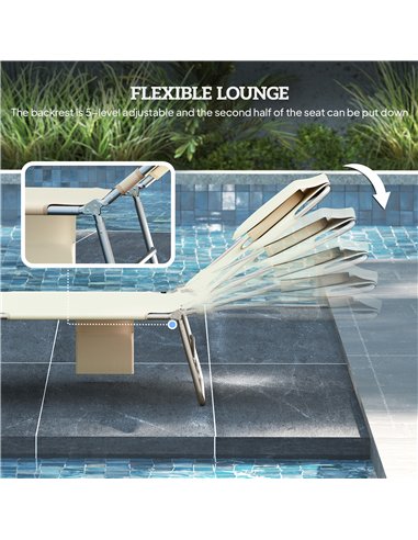 Outsunny 5-Position Adjustable Sun Loungers Set of 2 with Reading Hole and Side Pocket, Beige