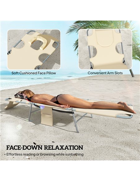 Outsunny 5-Position Adjustable Sun Loungers Set of 2 with Reading Hole and Side Pocket, Beige - pic 189773 | FastDaddyshop