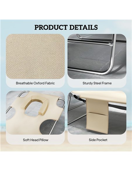 Outsunny 5-Position Adjustable Sun Loungers Set of 2 with Reading Hole and Side Pocket, Beige - pic 189774 | FastDaddyshop