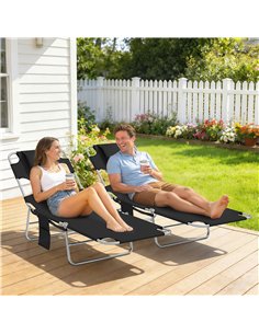 Outsunny 5-Position Adjustable Sun Loungers Set of 2 with Reading Hole and Side Pocket, Black 2