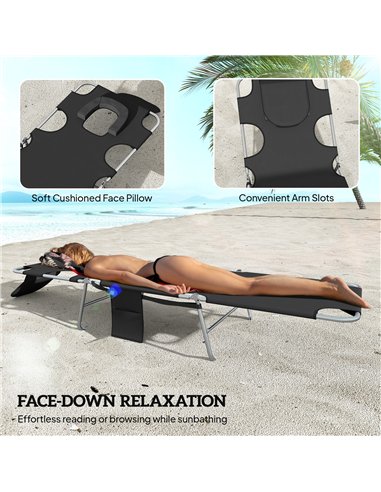 Outsunny 5-Position Adjustable Sun Loungers Set of 2 with Reading Hole and Side Pocket, Black