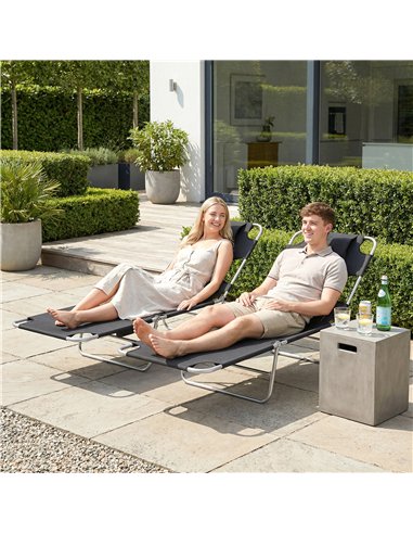 Outsunny 5-Position Adjustable Sun Loungers Set of 2 with Reading Hole and Side Pocket, Black