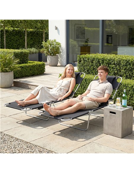 Outsunny 5-Position Adjustable Sun Loungers Set of 2 with Reading Hole and Side Pocket, Black - pic 189785 | FastDaddyshop