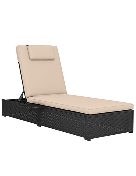 Outsunny Rattan Sun Lounger with 5-Level Reclining Back Side Tray and Cushion, Black - pic 189787 | FastDaddyshop