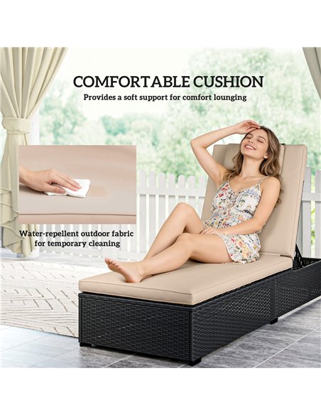 Outsunny Rattan Sun Lounger with 5-Level Reclining Back Side Tray and Cushion, Black - pic 189792 | FastDaddyshop