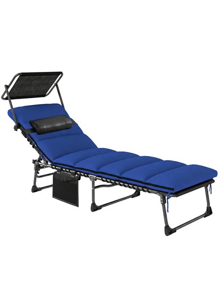 Outsunny Folding Sun Lounger with Canopy, Reclining Sunbed with Cushion, Side Pocket, Carrying Handle, Dark Blue - pic 189796 | FastDaddyshop