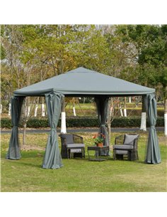 Outsunny 3x3m Garden Gazebo with Curtains, Netting Sidewalls, Grey 2