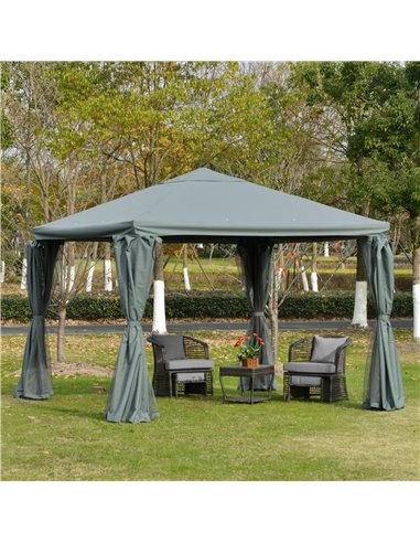 Outsunny 3x3m Garden Gazebo with Curtains, Netting Sidewalls, Grey
